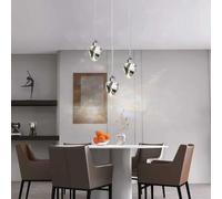 Modern Crystal Pendant Light, 3-Color LED Crystal Pendant Lamp, Adjustable Height Silver Ceiling Hanging Lamp, For Kitchen Island Bedroom Living Room Dining Room Lighting (3-Headed Round Base)