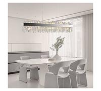 Modern Crystal Pendant Light Chrome Rectangular Chandelier for Kitchen Island & Dining Room Luxury Silver Hanging Lamp Cold White120CM Length