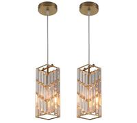 Modern Crystal Pendant Lights 2-Pack Square Hanging Chandelier Ceiling Fixtures for Kitchen Island Dining Room Bedroom - Elegant Indoor Lighting Decor