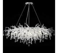 Modern Crystal Rectangular Chaner, Tree Branch Raindrop Chaner Light Fixtures Large Kitchen Island Hanging Light Fixture for High Ceiling, Dining Room, Foyer - L100CM,Black (Silver)