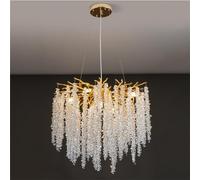 Modern Crystal Tree Branch Chandelier, Large Gold Raindrop Indoor Hanging Pendant Light Fixture for Dining Room Kitchen Island Living Room Bedroom,Round 50cm