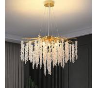 Modern Crystal Tree Branches Chandeliers Gold Luxury Round Raindrop Pendant Light Fixture 9 Light Tassel Ceiling Hanging Light for Dining Room Bedroom Living Room Entryway 60CM