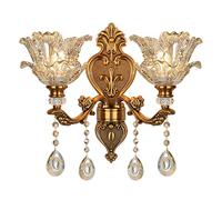 Modern Crystal Wall Sconce,vintage Floral Wall Light,1-light Wall Lamp With Glass Shade,brass Led Wall Mount Lamp Lighting Fixture For Bedroom Living Room Bathroom Corridor Hallway(2 lights, C)