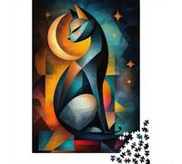 Modern Cubism Cat And Moon - Abstract Geometric Feline Art 1000 Piece Puzzle for Creative Breaks, 52x38cm/1000pcs