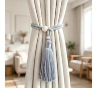 Modern Curtain Tie Backs - Antimicrobial Adjustable Window Holders with Tassels, No Drill Grey Rope for Minimalist Home Decor (Set of 2)