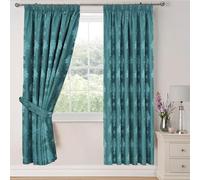 Modern Curtains for Living Room Fully Lined Pencil Pleat Luxury Jacquard Virginia Bedroom Curtains (Teal, 66″x 90″ (167 x 228cm))