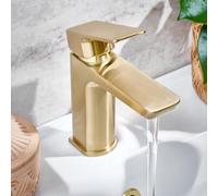 Modern Curve Brushed Brass Basin Mono Mixer Tap - Solid Brass Deck Mounted