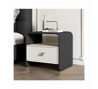 Modern Curved-Top Bedside Table, Solid Wood Nightstand with 1 Drawer, Mid-Century Design, Microfiber Leather Finish, Beige End Table for Bedroom & Living Room