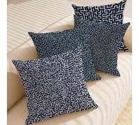 Modern Cushion Covers 35 x 35 cm Set of 4, Outdoor Cushions Waterproof Short Plush, Square Sofa Cushions with Invisible Zipper, Decorative Pillows for Garden Patio Couch Living Room Line L-G683