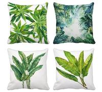 Modern Cushion Covers 50 X 50 Set of 4 Square Outdoor Cushions Waterproof Linen Decorative Pillows Covers Tree Pattern Design with Invisible Zipper for Home Decor Living Room, Gifts for Women F-3E