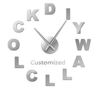 Modern Customized 3D Acrylic DIY Wall Clock Order Your design N Personal Logo Personalized Size Adjustable Kit Decorative Clock(Silver,27inch)