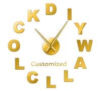 Modern Customized 3D Acrylic DIY Wall Clock Order Your design N Personal Logo Personalized Size Adjustable Kit Decorative Clock(Gold,27inch)
