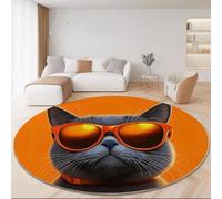 Modern Cute Shorthair Cats Round Rugs 180 cm Orange Color Rug for Living Room, Circle Area Rugs with Non Slip Backing, Washable Rug for Bedroom Soft Printed Carpet for Hallway Kid’s Room Nursery