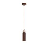 Modern Cylinder Light, Travertine Stsphere Decorative, Walnut Wood Grain Finish Iron Body, Adjustable Cord Spot Hanging Lamp for Bedside, Bedroom, Entrance Hall