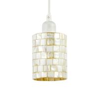 Happy Homewares Modern Cylindrical Pendant Light Shade Mother of Pearl Style Mosaic