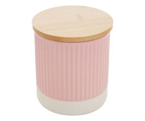 Modern Cylindrical Pink 550ml Storage Canister,Two-Tone Container With Ribbed Texture,Airtight Kitchen Jar