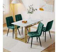 Modern d Dining Table Set with 4 Chairs 120 x 70 cm Dark Gray Linen h Sturdy Iron Legs Ele Dining Room Fur Home Décor