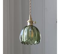 Modern d Glass Pendant Light - Adjustable 1-Light Chaner for Kitchen Island, Nordic Brass Socket, Long Hanging Ceiling Lamp with Rotary Switch (Green Color)