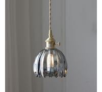 Modern d Glass Pendant Light - Adjustable 1-Light Chaner for Kitchen Island, Nordic Brass Socket, Long Hanging Ceiling Lamp with Rotary Switch (Smoky Gray Color)