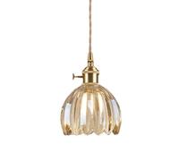 Modern d Glass Pendant Light - Adjustable 1-Light Chaner for Kitchen Island, Nordic Brass Socket, Long Hanging Ceiling Lamp with Rotary Switch (Tea Color)
