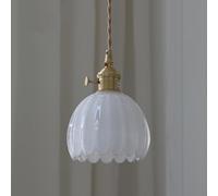 Modern d Glass Pendant Light - Adjustable 1-Light Chaner for Kitchen Island, Nordic Brass Socket, Long Hanging Ceiling Lamp with Rotary Switch (Milk White Color)