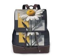 Modern Daisy Print Leather Women's Backpack Travel Bag Ladies Versatile Small Backpack Business Leisure,One Size