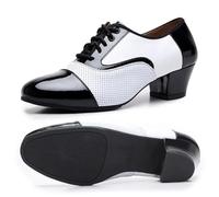 Modern Dance Shoes for Men Soft Performance Leather Breathable Social Latin Square Formal Dress Jazz Sneakers for Ballroom Latin Salsa(Outdoor White 4.5cm,42)