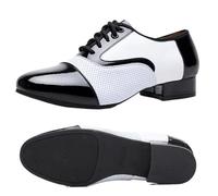 Modern Dance Shoes for Men Soft Performance Leather Breathable Social Latin Square Formal Dress Jazz Sneakers for Ballroom Latin Salsa(Outdoor White 3cm,42)