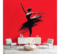 Modern Dance Wallpaper Room Decor Ballet Girl Silhouette Red Wall Mural Decoration Poste Premium Non-Woven Wall Mural Wallpaper for Living Room Bedroom 300 x 240 cm