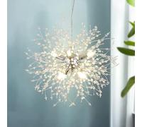 Modern Dandelion Crystal Chandelier G9 Bulbs Hanging Light Bedroom Dining Room Lighting Fixture 8 Lights Silver
