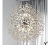 CAI-HAI Modern Dandelion Crystal Light Fixture, Kitchen Island Bedroom Farmhouse Foyer with Large Firework Silver Chandelier 16 Lights (D31.5inch)