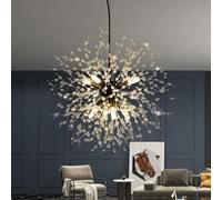 Modern Dandelion Firework Chandelier, Black Dining Room Chandelier, Crystal Hanging Pendant Lighting Fixture for Living Room, Bathroom, Bedroom, Entryway,Black,8Light