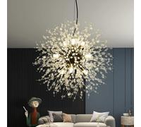 Modern Dandelion Firework Chandelier, Black Dining Room Chandelier, Crystal Hanging Pendant Lighting Fixture for Living Room, Bathroom, Bedroom, Entryway,Black,9Light