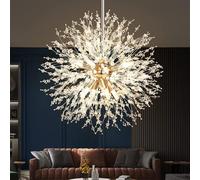 Modern Dandelion Firework Chandelier, Black Dining Room Chandelier, Crystal Hanging Pendant Lighting Fixture for Living Room, Bathroom, Bedroom, Entryway,Gold,8Light