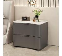 Modern Dark Gray Nightstand Solid Wood Bedside Table with 2 Drawers Microfiber Leather Accents Compact Design for Small Spaces Perfect for Bedroom Storage (50 cm)