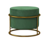 Modern Dark Green Tufted Round Foot Stool, Soft Linen Pouffe Chair for Living Room & Bedroom, Upholstered Shoe Change Rest, Cozy Home Office Footstool