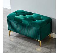 Modern Dark Green Velvet Storage Ottoman Bench - Stylish Rectangular Footrest for Living Room & Bedroom 31.5"x15.4"x17.7" Space-Saving Multi-Functional Furniture