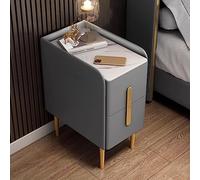Modern Dark Grey Bedside Table with Der Slate Top & Metal Handle Slish Side Table for Bedroom Living Room Study 25x40x48 cm