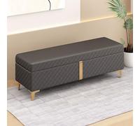 Modern Dark Grey Upholstered Storage Bench, Ottoman Footstool for Bedroom or Entryway, Stylish Leather Padded Seat with Container, 40cm Long