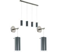 Quad Ceiling & 2x Matching Wall Lights Dark Nickel & Glass Shade Linear Bar
