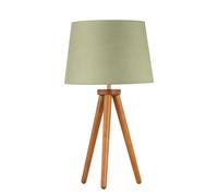 Modern Dark Oak Table Lamp or Bedside Light, Wood Tripod Design, Sage Green Shade