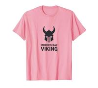 Modern Day Viking Warrior Helmet Graphic Art T-Shirt, Men, Pink, XXL