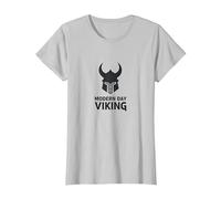 Modern Day Viking Warrior Helmet Graphic Art T-Shirt, Women, Silver Grey, Small