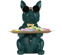 Modern Decor Resin Bulldog Tray Statue Tray Storage Key Holder Candy Jewelry Earrings Tray Suitable for Home Decor Modern Art Dining Table Decor Office Small Object Tray (Green)