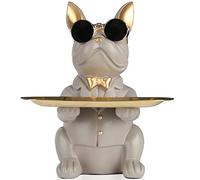 Modern Decor Resin Gray Bulldog Tray Statue Tray Storage Key Holder Candy Jewelry Earrings Tray Suitable for Home Decor Modern Art Dining Table Decor Office Small Object Tray (Gray)
