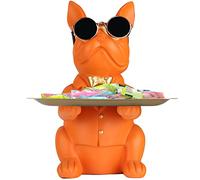 Modern Decor Resin Orange Bulldog Tray Statue Tray Storage Key Holder Candy Jewelry Earrings Tray Suitable for Home Decor Modern Art Dining Table Decor Office Small Object Tray