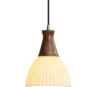 Modern Decoration Ceramic Single Head Chaner Japanese Vintage Walnut Wood Brass Hanging Lamp Adjustable Height Pendant Light,for Kitchen Island Study Room ng room Bar