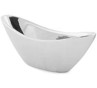 Modern Decorative Bowl in Silver Shiny Ceramic - Oval 22 cm Ship Planter as a Flower Bowl - Terracotta Jardiniere as a Flower Pot Plant Pot or Flower Arrangement Table Decoration
