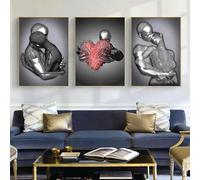 Modern Decorative Painting of Metal 3D, Romantic Art, Embracing Sculpture Decoration Poster, Bedroom, Living Room, Wall Printed Poster of the Main Background, Frameless. (D 2, 20x30cm*3)