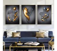 Modern Decorative Painting of Metal 3D, Romantic Art, Embracing Sculpture Decoration Poster, Bedroom, Living Room, Wall Printed Poster of the Main Background, Frameless. (D 4, 20x30cm*3)